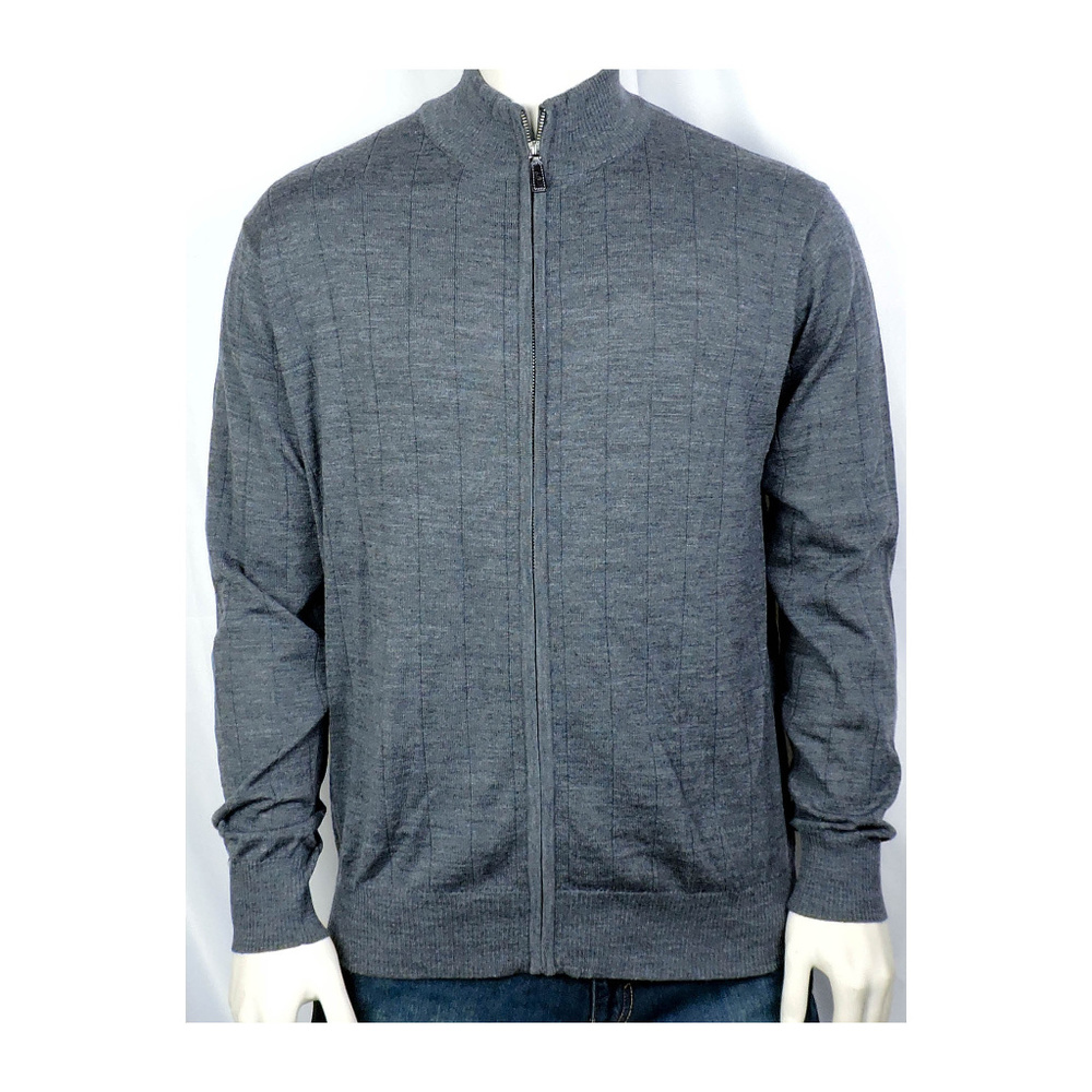 New Tailorbyrd Mens Grey 100% Wool Zipper Cardigan